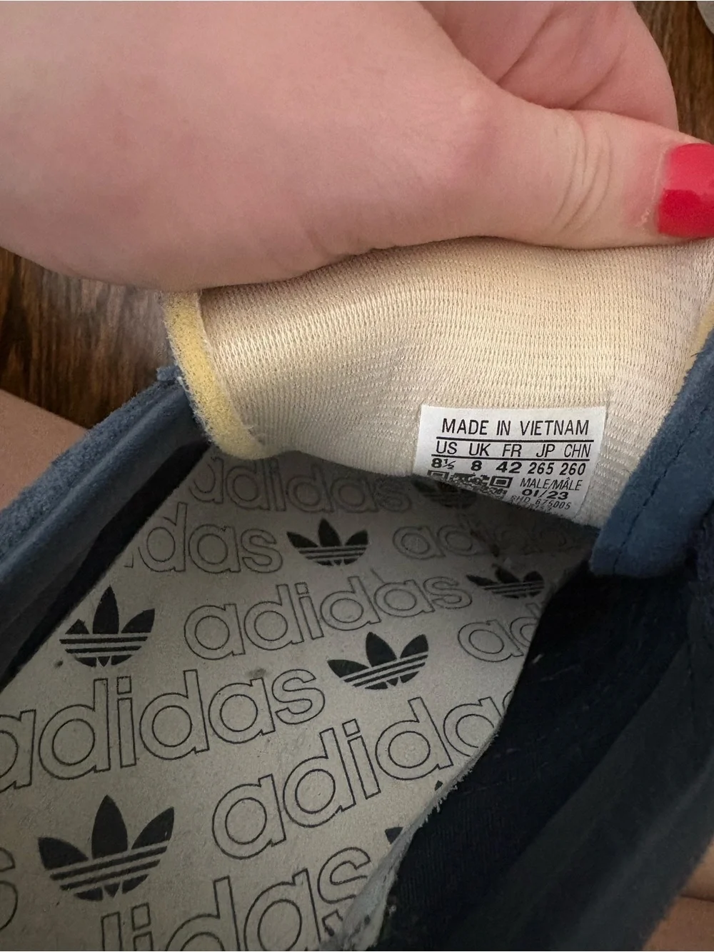 adidas Men’s Navy Suede Sneakers with White Stripes